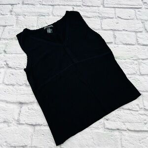 Takeout Black Knit Tank Top Size Large Ribbed Sleeveless V Neck